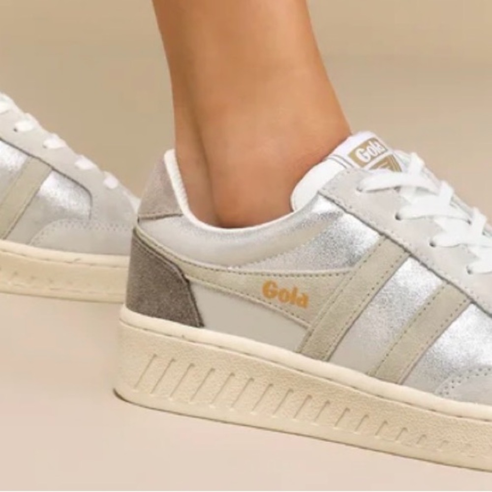 Gola Superslam Blaze Silver Metallic Color Block Leather Sneakers -SIZE 8